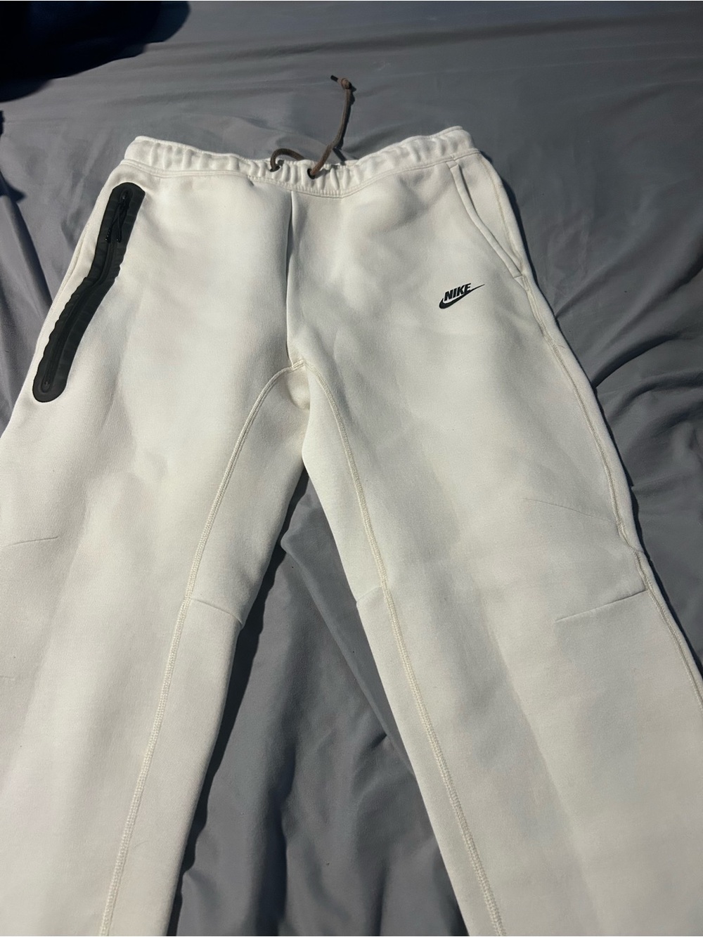 Nike White Joggers with Black Zip Accent